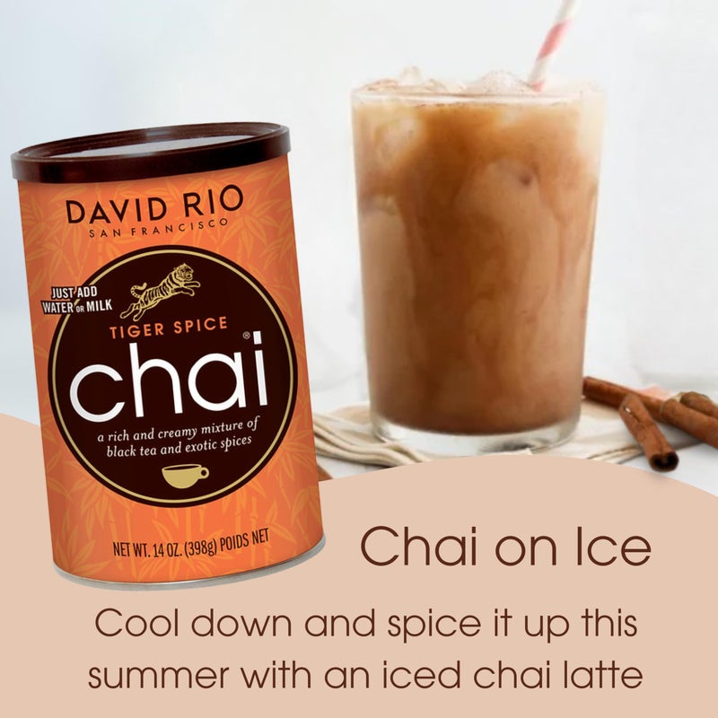David Rio Tiger Spice Chai Tea Latte Mix, 14 Oz, Black Tea, Organic Spices, Dairy Free, Serve Hot or Cold, Just Add Water or Milk, 14 Servings - Image 4